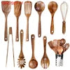 In Stock Wooden Kitchenware Set Long Handle Cooking Spatula Soup Spoon Frying Spoon Pot Spatula Stocked Customized