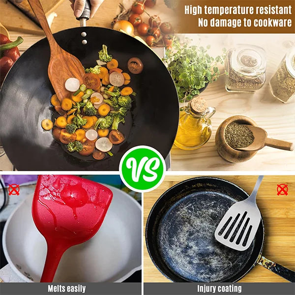 In Stock Wooden Kitchenware Set Long Handle Cooking Spatula Soup Spoon Frying Spoon Pot Spatula Stocked Customized