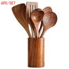 In Stock Wooden Kitchenware Set Long Handle Cooking Spatula Soup Spoon Frying Spoon Pot Spatula Stocked Customized