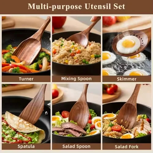In Stock Wooden Kitchenware Set Long Handle Cooking Spatula Soup Spoon Frying Spoon Pot Spatula Stocked Customized