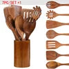 In Stock Wooden Kitchenware Set Long Handle Cooking Spatula Soup Spoon Frying Spoon Pot Spatula Stocked Customized