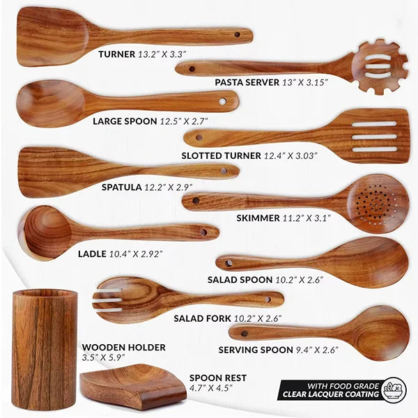 In Stock Wooden Kitchenware Set Long Handle Cooking Spatula Soup Spoon Frying Spoon Pot Spatula Stocked Customized