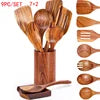 In Stock Wooden Kitchenware Set Long Handle Cooking Spatula Soup Spoon Frying Spoon Pot Spatula Stocked Customized