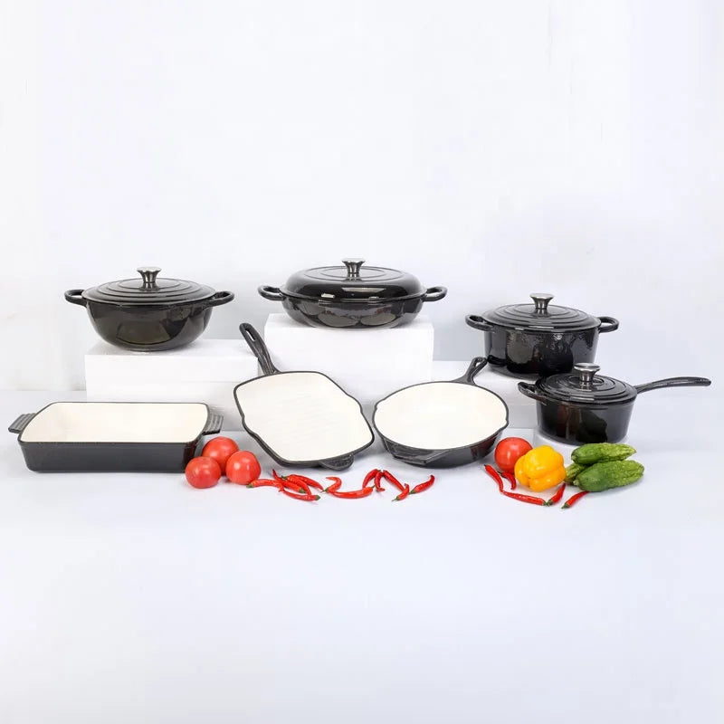 High Quality 7pcs Cast Iron Enamel Pot Non Stick Cookware Casserole Soup Cookware Set  Kitchenware