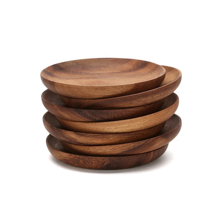 Natural Wooden Kitchenware Products Acacia Thick Personalized Food Serving Reusable Wood Plate for Dinnerware