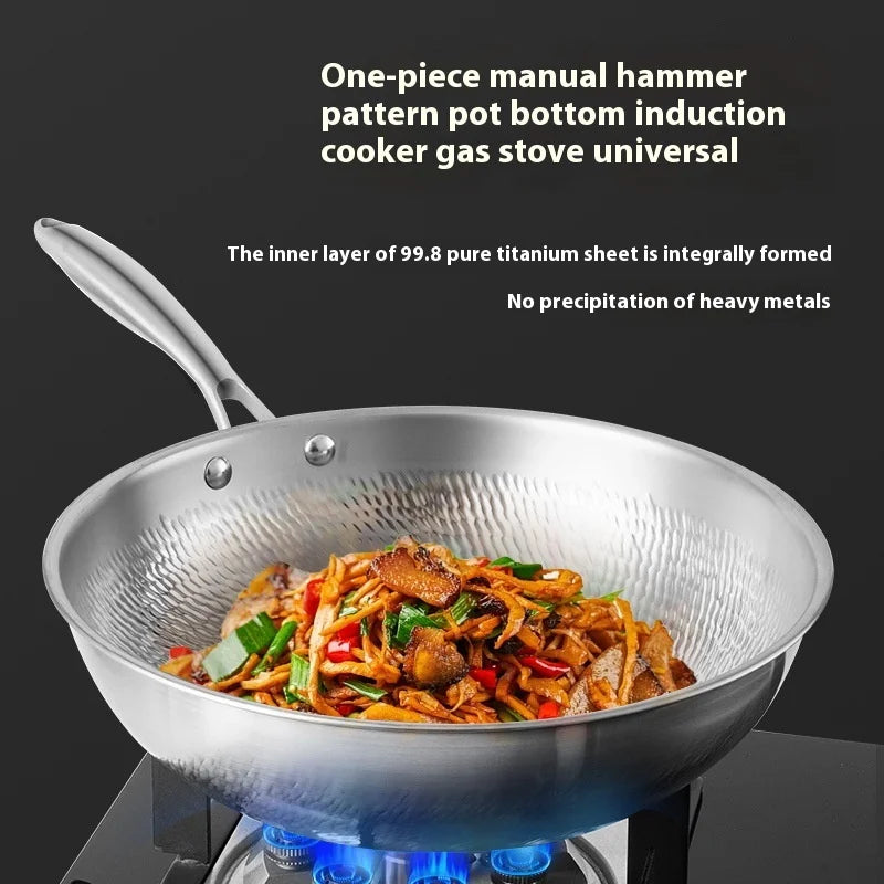 Strictly Selected Pure Titanium Pan Uncoated Non-Stick Flat-bottomed Pan with Handmade Hammer Pattern Zhangqiu Metal Kitchenware