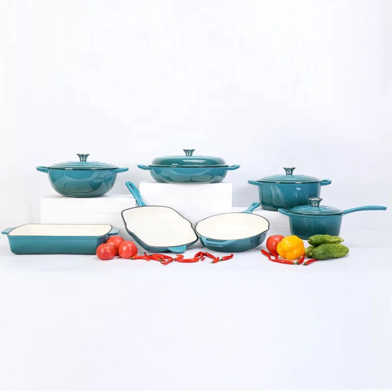 High Quality 7pcs Cast Iron Enamel Pot Non Stick Cookware Casserole Soup Cookware Set  Kitchenware