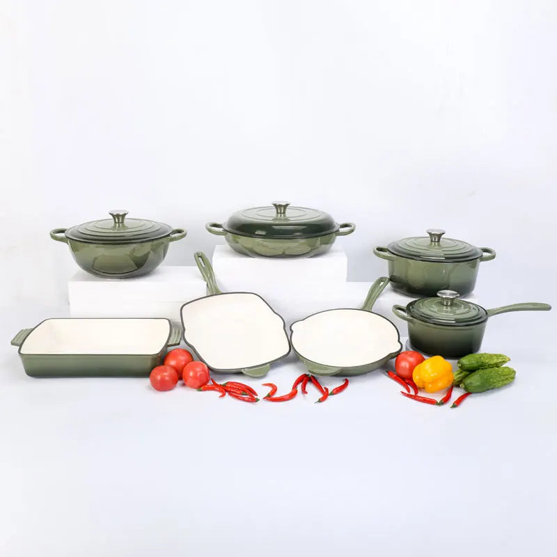 High Quality 7pcs Cast Iron Enamel Pot Non Stick Cookware Casserole Soup Cookware Set  Kitchenware