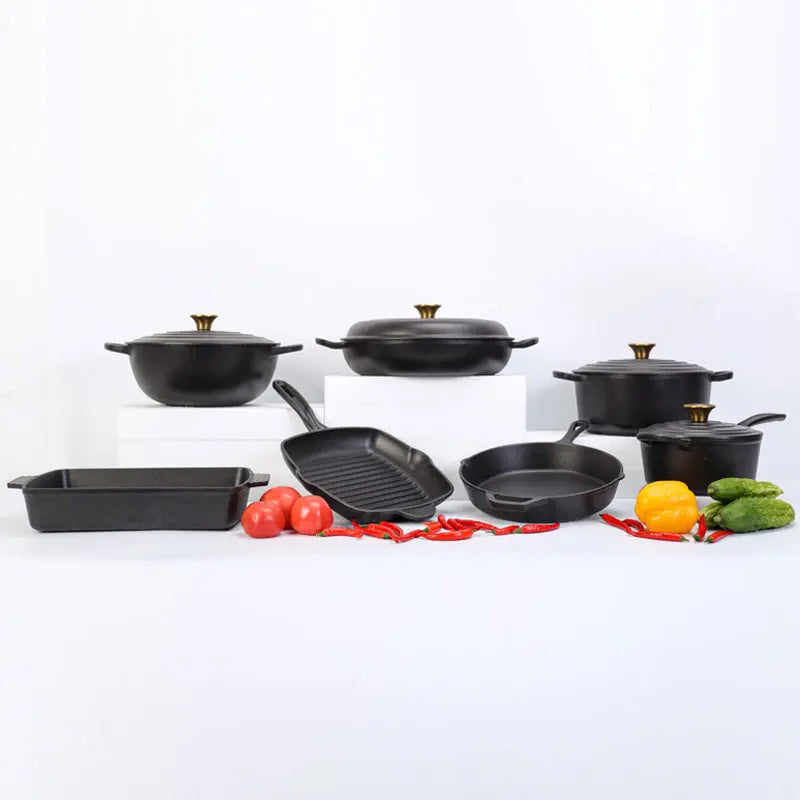 High Quality 7pcs Cast Iron Enamel Pot Non Stick Cookware Casserole Soup Cookware Set  Kitchenware