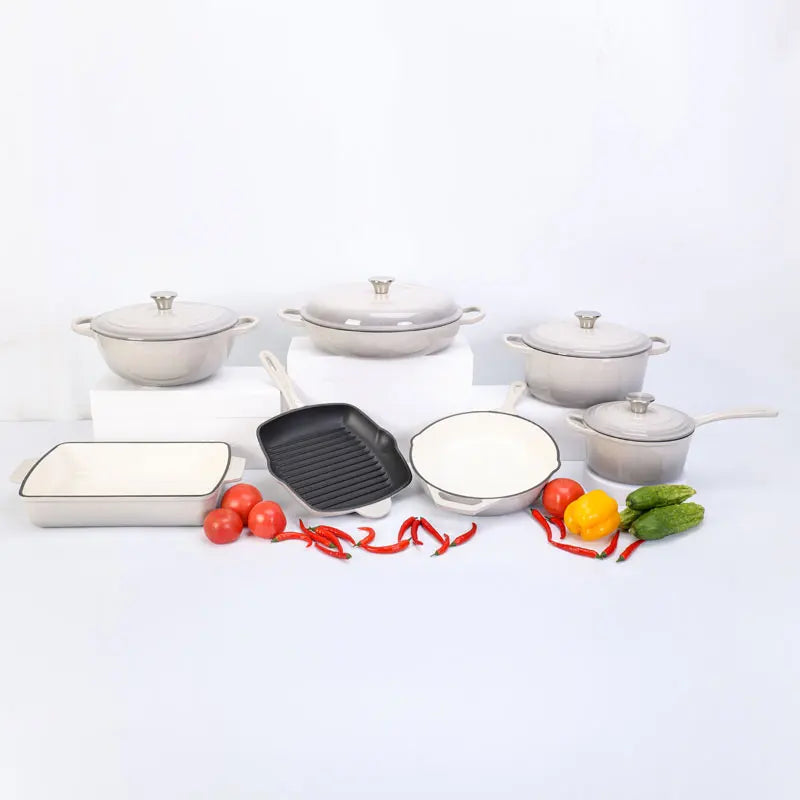 High Quality 7pcs Cast Iron Enamel Pot Non Stick Cookware Casserole Soup Cookware Set  Kitchenware