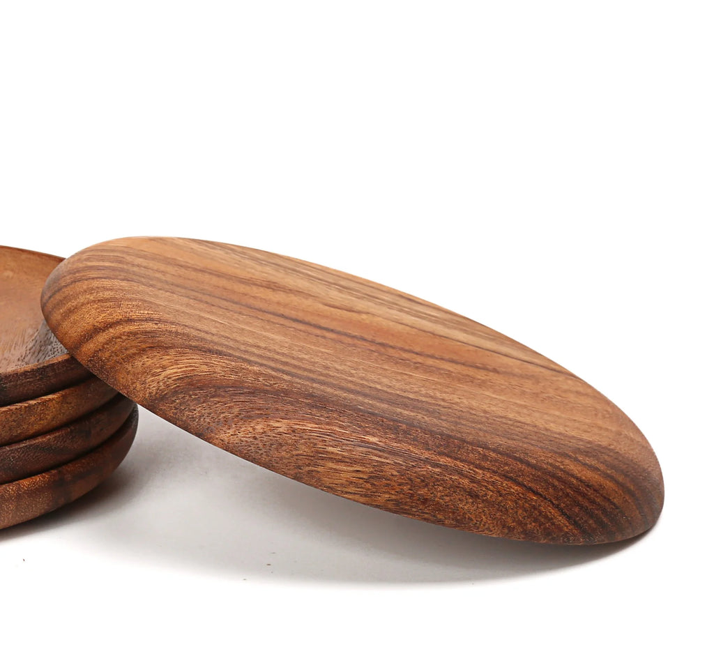 Natural Wooden Kitchenware Products Acacia Thick Personalized Food Serving Reusable Wood Plate for Dinnerware