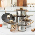 Heavy Thick German 12 Piece Stainless Steel Induction Cookware Set Kitchenware Nonstick Fry Pan Soup Stock Pots