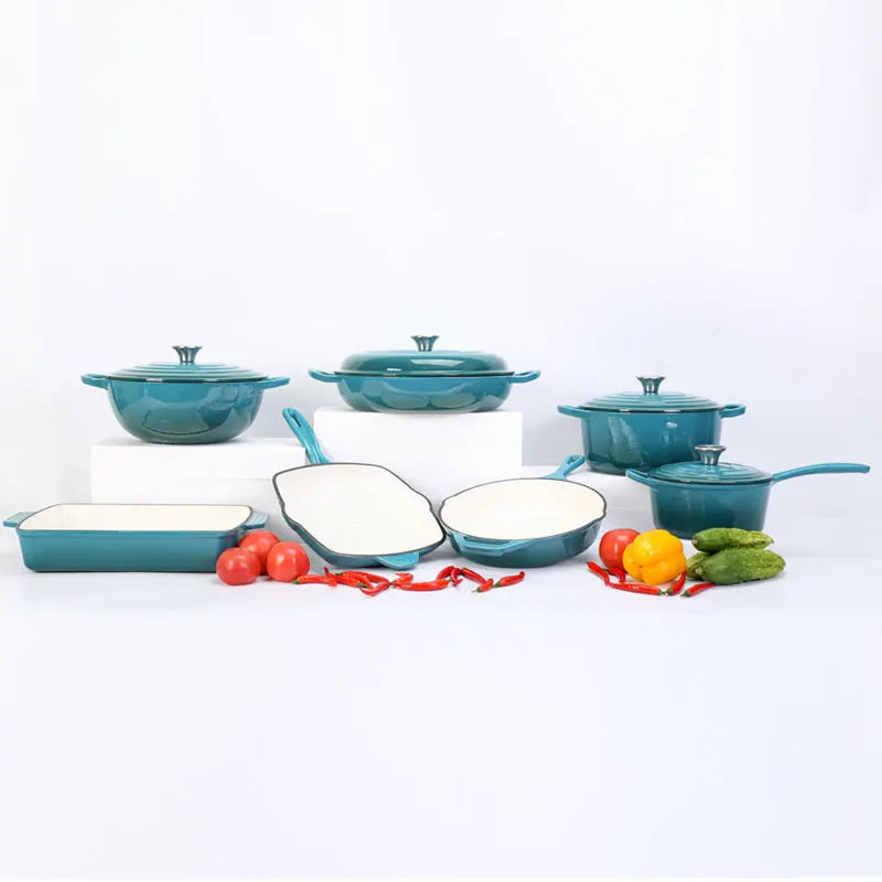 High Quality 7pcs Cast Iron Enamel Pot Non Stick Cookware Casserole Soup Cookware Set  Kitchenware
