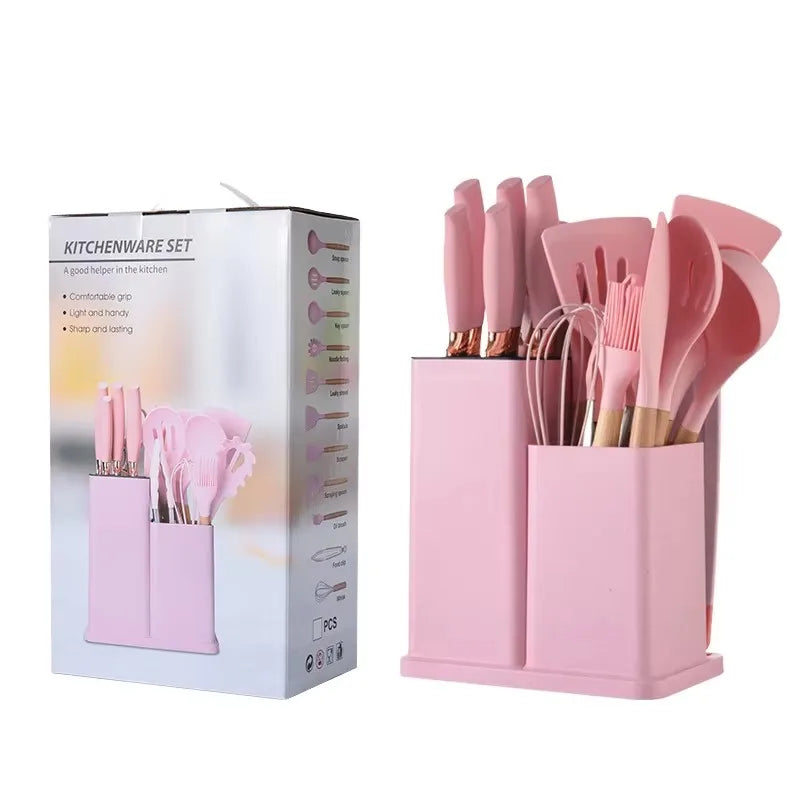 Kitchen Tool Kitchenware 19 Pieces Cooking Utensils Kitchen Knife Set Silicone Kitchen Utensils Set with Chopping Board
