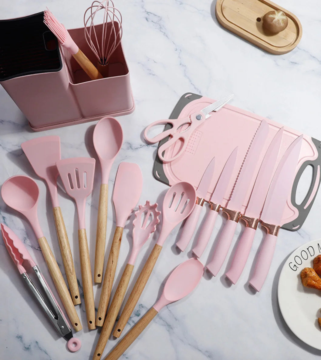 19-Piece Non-Stick Silicone Spatula Knife Set Household Cooking Tool Wholesale Kitchen Utensils Spoon Spatula Home Kitchenware
