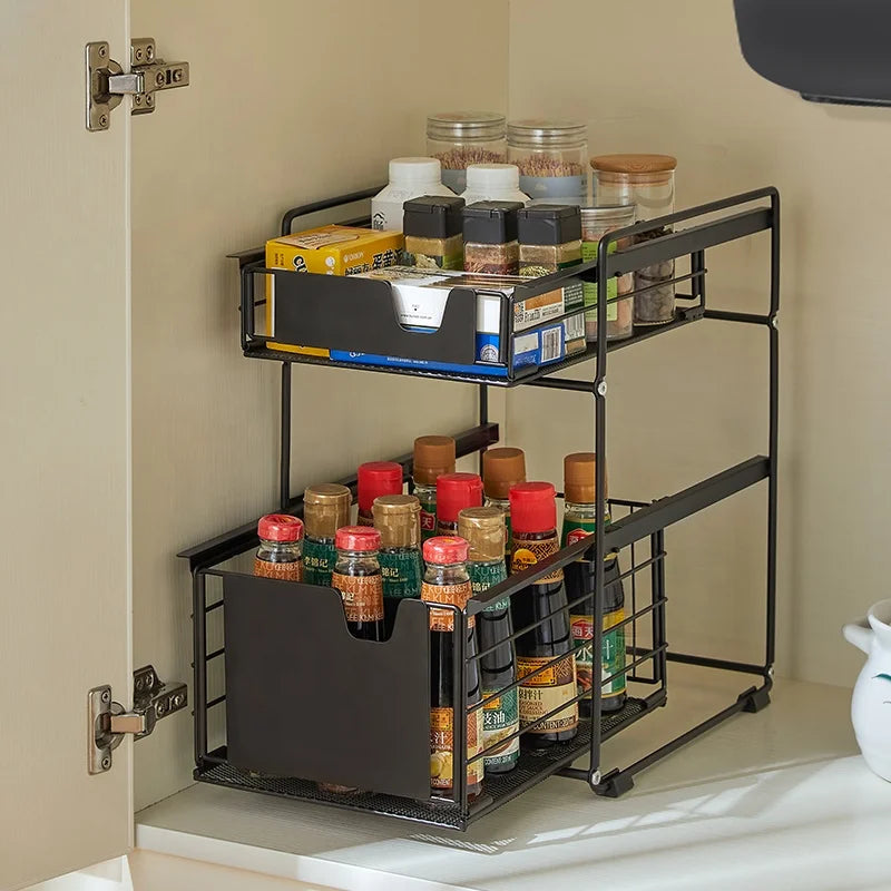 NEW Home Storage Organization Under Kitchen Stuff Home Supplies Organizer Cabinet Storage Containers Basket Holders & Racks