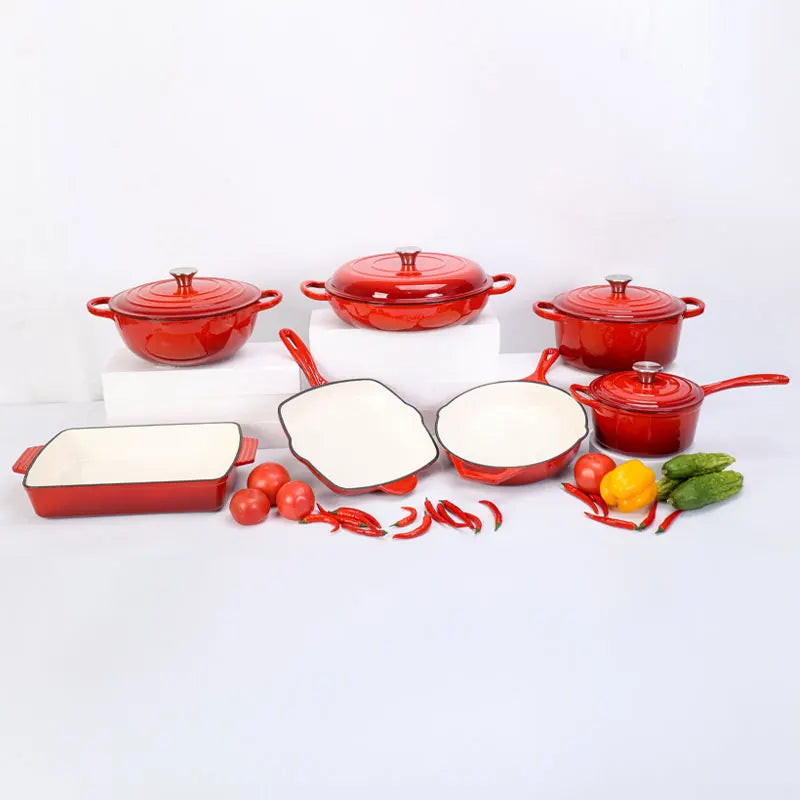 High Quality 7pcs Cast Iron Enamel Pot Non Stick Cookware Casserole Soup Cookware Set  Kitchenware