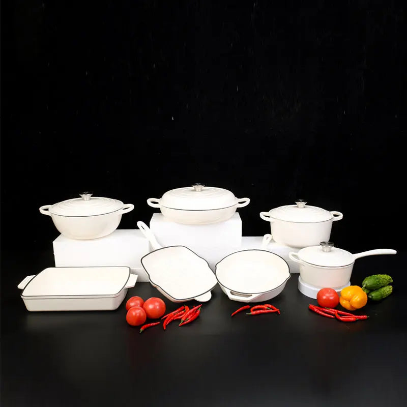 High Quality 7pcs Cast Iron Enamel Pot Non Stick Cookware Casserole Soup Cookware Set  Kitchenware