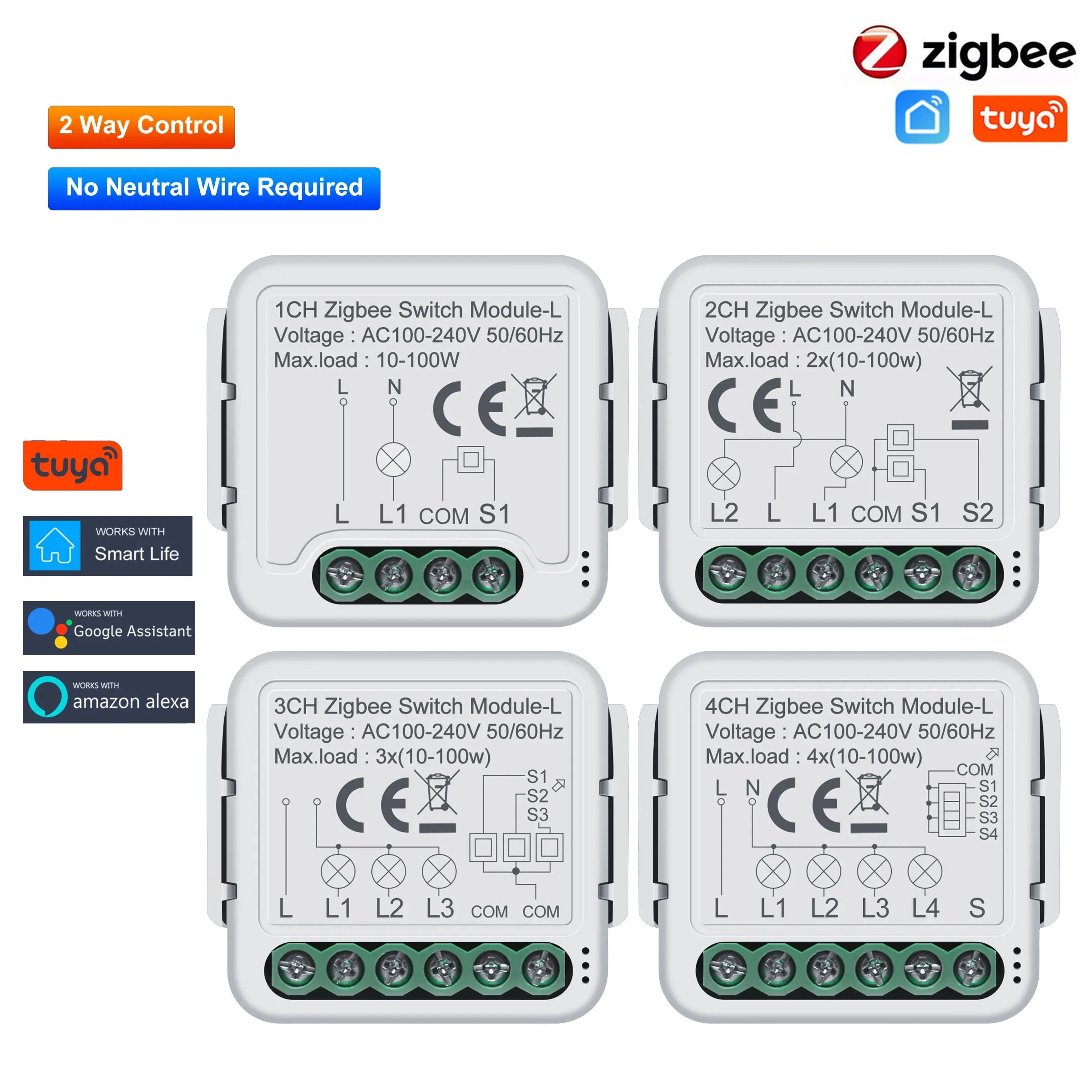 Tuya Smart LED Light Controller 3-Channel No Neutral Zigbee Smart Wall Switch with DIY Relay Module Smart Home Products Devices