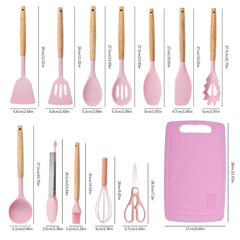 Kitchen Tool Kitchenware 19 Pieces Cooking Utensils Kitchen Knife Set Silicone Kitchen Utensils Set with Chopping Board