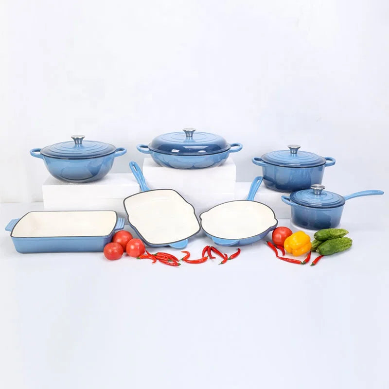 High Quality 7pcs Cast Iron Enamel Pot Non Stick Cookware Casserole Soup Cookware Set  Kitchenware