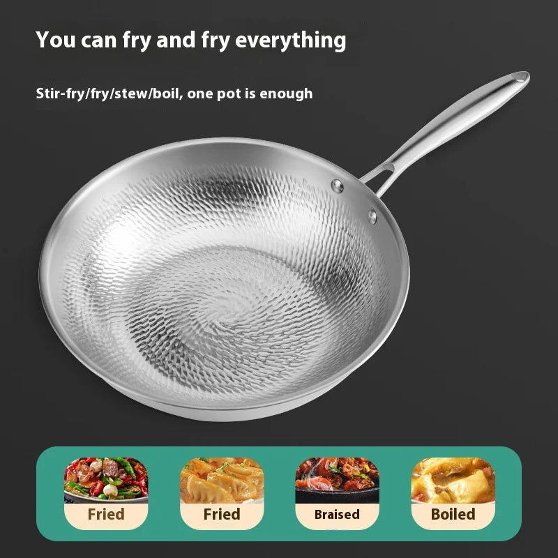 Strictly Selected Pure Titanium Pan Uncoated Non-Stick Flat-bottomed Pan with Handmade Hammer Pattern Zhangqiu Metal Kitchenware