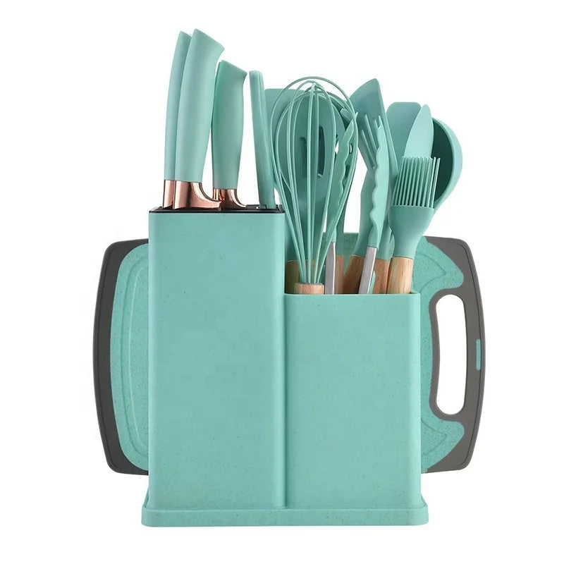 Kitchen Tool Kitchenware 19 Pieces Cooking Utensils Kitchen Knife Set Silicone Kitchen Utensils Set with Chopping Board