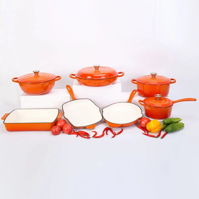 High Quality 7pcs Cast Iron Enamel Pot Non Stick Cookware Casserole Soup Cookware Set  Kitchenware