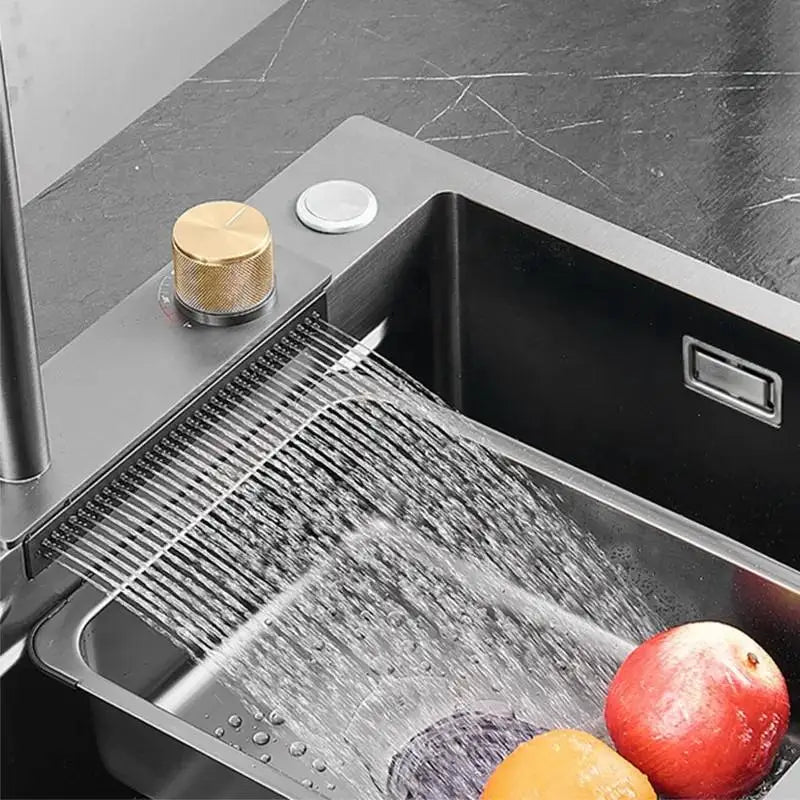 Multifunction 304 Stainless Steel Kitchen Sink Handmade Square Four Kitchen Faucet Waterfall Rainfall Design Kitchenware