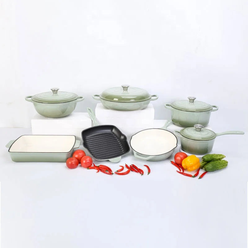 High Quality 7pcs Cast Iron Enamel Pot Non Stick Cookware Casserole Soup Cookware Set  Kitchenware