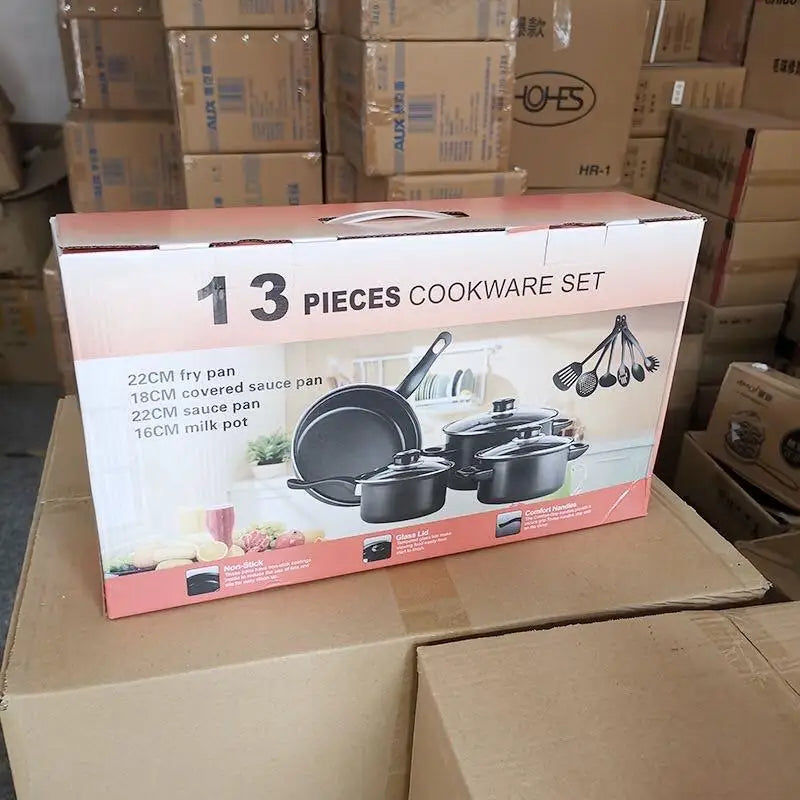 Classic 13-Piece Eco-Friendly Cookware Set for Soup Stew Fry Pots Wholesale Kitchenware Suit