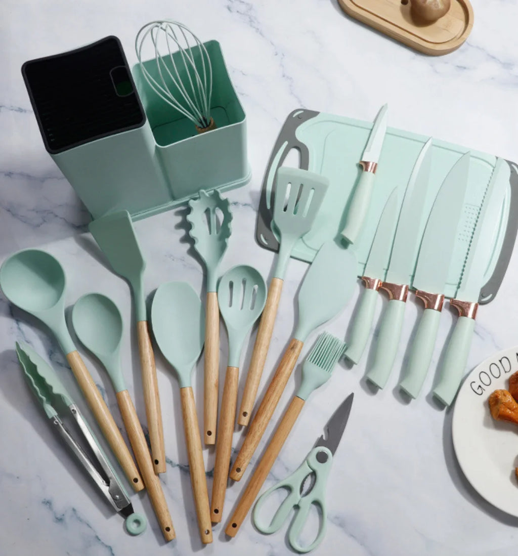 19-Piece Non-Stick Silicone Spatula Knife Set Household Cooking Tool Wholesale Kitchen Utensils Spoon Spatula Home Kitchenware