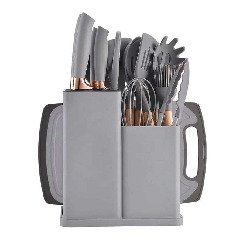 Kitchen Tool Kitchenware 19 Pieces Cooking Utensils Kitchen Knife Set Silicone Kitchen Utensils Set with Chopping Board
