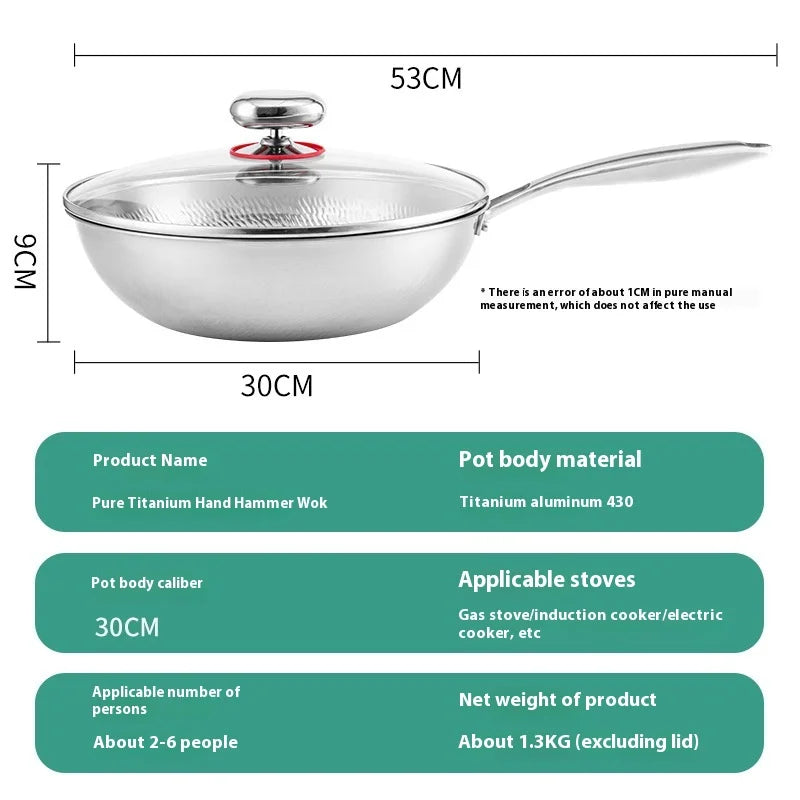 Strictly Selected Pure Titanium Pan Uncoated Non-Stick Flat-bottomed Pan with Handmade Hammer Pattern Zhangqiu Metal Kitchenware