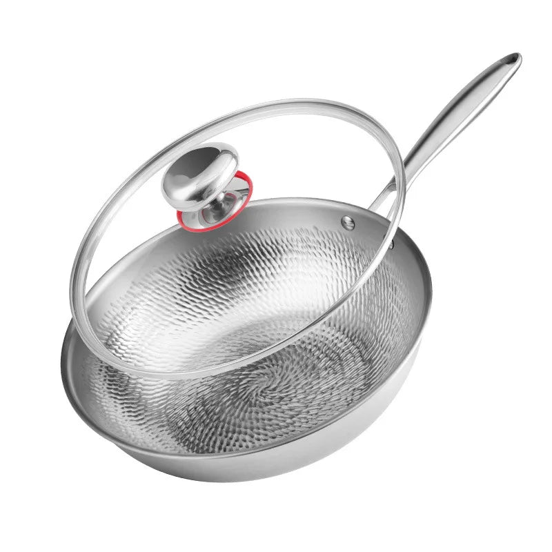 Strictly Selected Pure Titanium Pan Uncoated Non-Stick Flat-bottomed Pan with Handmade Hammer Pattern Zhangqiu Metal Kitchenware