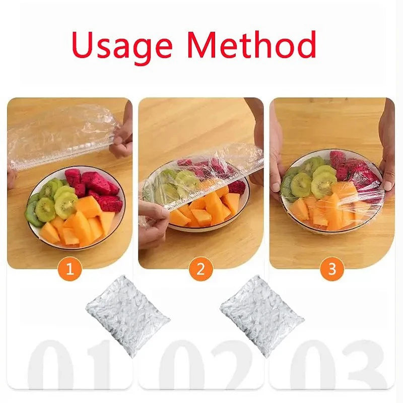50 Pieces Disposable Food Cover Plastic Wrap Food Grade Fruit And Vegetable Plastic Bags Elastic Plastic Bags Kitchen Organizer