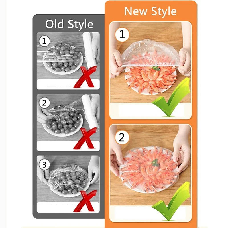 50 Pieces Disposable Food Cover Plastic Wrap Food Grade Fruit And Vegetable Plastic Bags Elastic Plastic Bags Kitchen Organizer