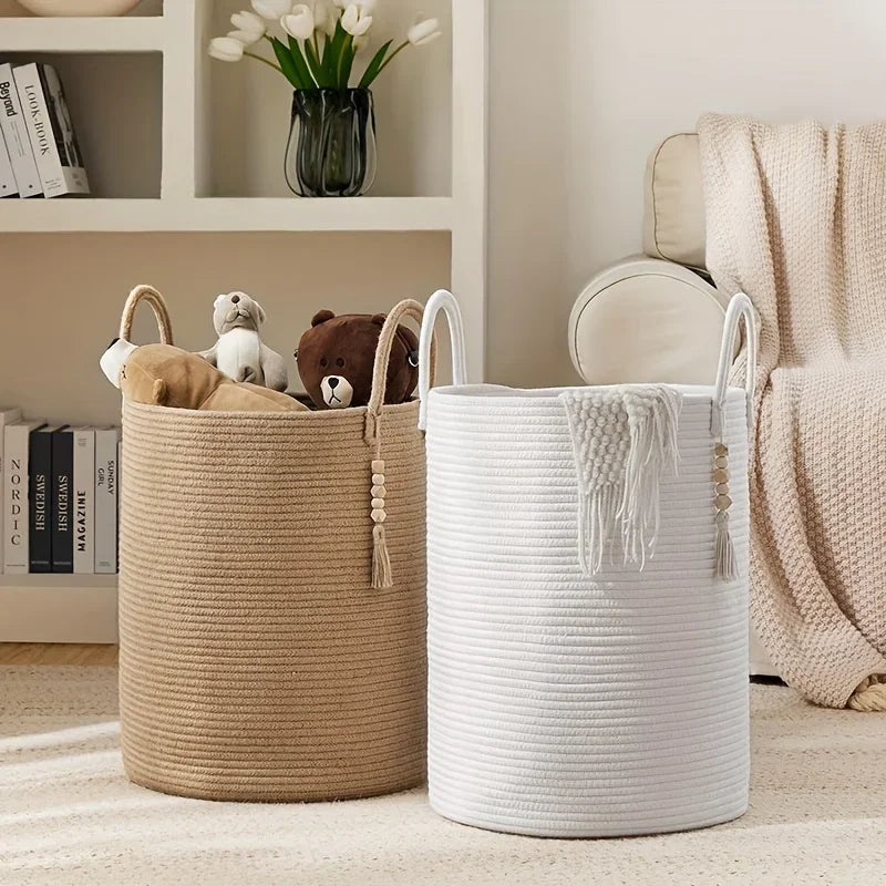 Household Rope Storage Bin Extra Large Storage Basket Dirty Clothes Toys for Bedroom Living Room Balcony Home Storage Supplies