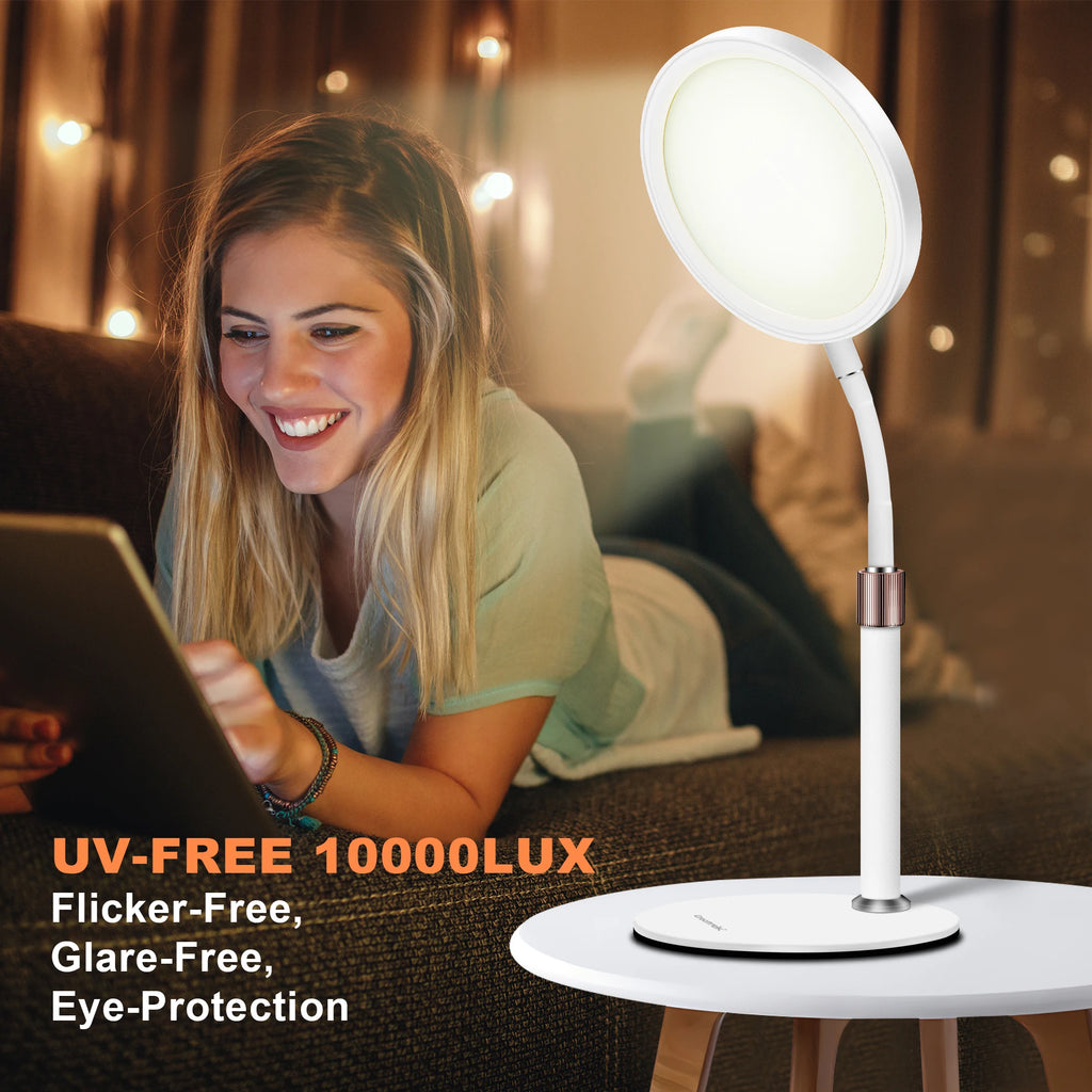 Household Desktop Light Therapy Device / Sleep Lamp with Adjustable Cold & Warm Multi-color Modes and 10000Lux Intensity for Dep