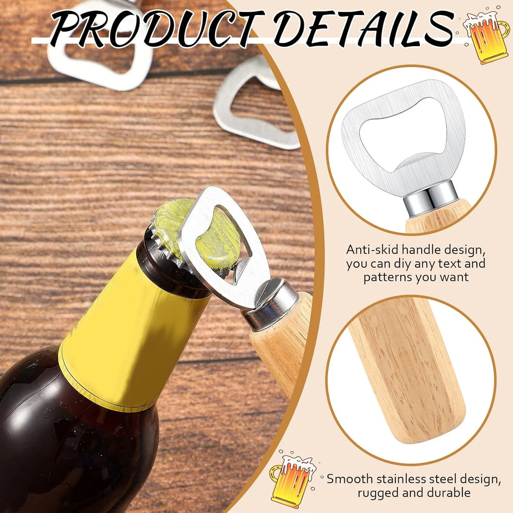 6Pcs Wood Wine Bottle Opener Beer Bottle Openers Engravable Bottle Opener for Home Bar Restaurant Party Wedding Favors DIY Gift