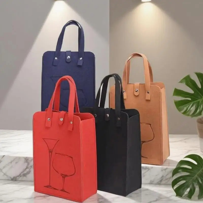 Felt Wine Bottle Bag Double Bottles Great Load Bearing Handheld Beverage Packaging Handbag Gift Wrap Storage Pouch Wine Tote Bag