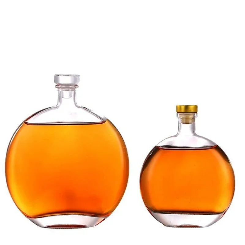 250ml 500ml Flat Round Baijiu Glass Bottle Fruit Wine Bottle Ice Wine Bottle Self Brewed Sealed Split Bottle Glass Container
