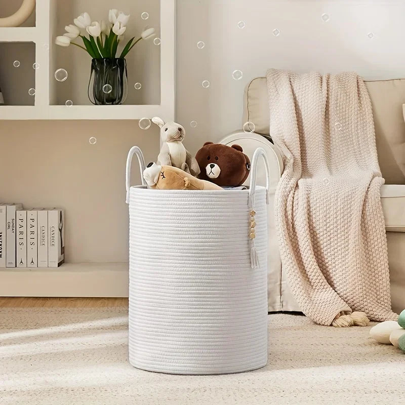 Household Rope Storage Bin Extra Large Storage Basket Dirty Clothes Toys for Bedroom Living Room Balcony Home Storage Supplies