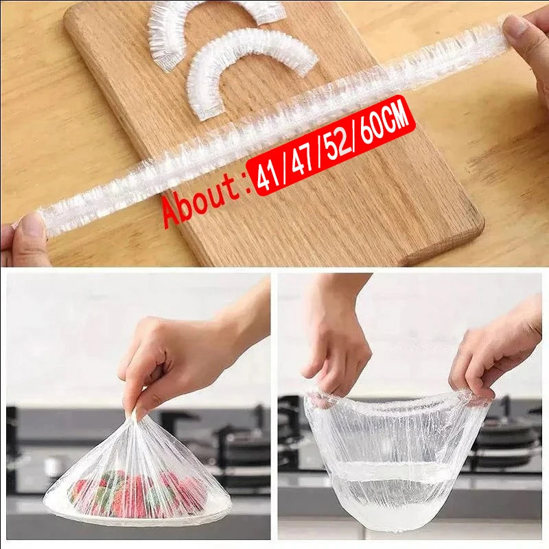 50 Pieces Disposable Food Cover Plastic Wrap Food Grade Fruit And Vegetable Plastic Bags Elastic Plastic Bags Kitchen Organizer