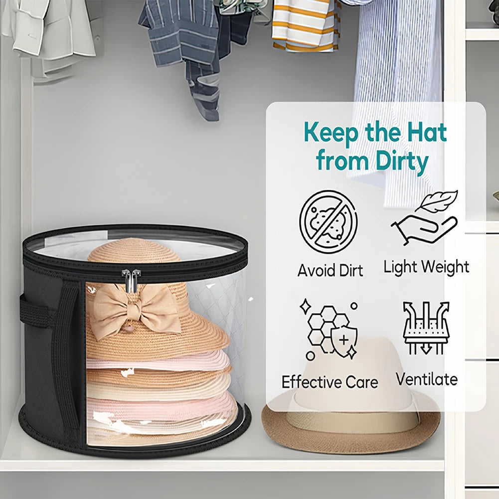 1pcs Non-woven Fabric Hat Storage Bucket Clothing Hat Travel Portable Organizer Foldable Storage Bag Space-saving Home Products