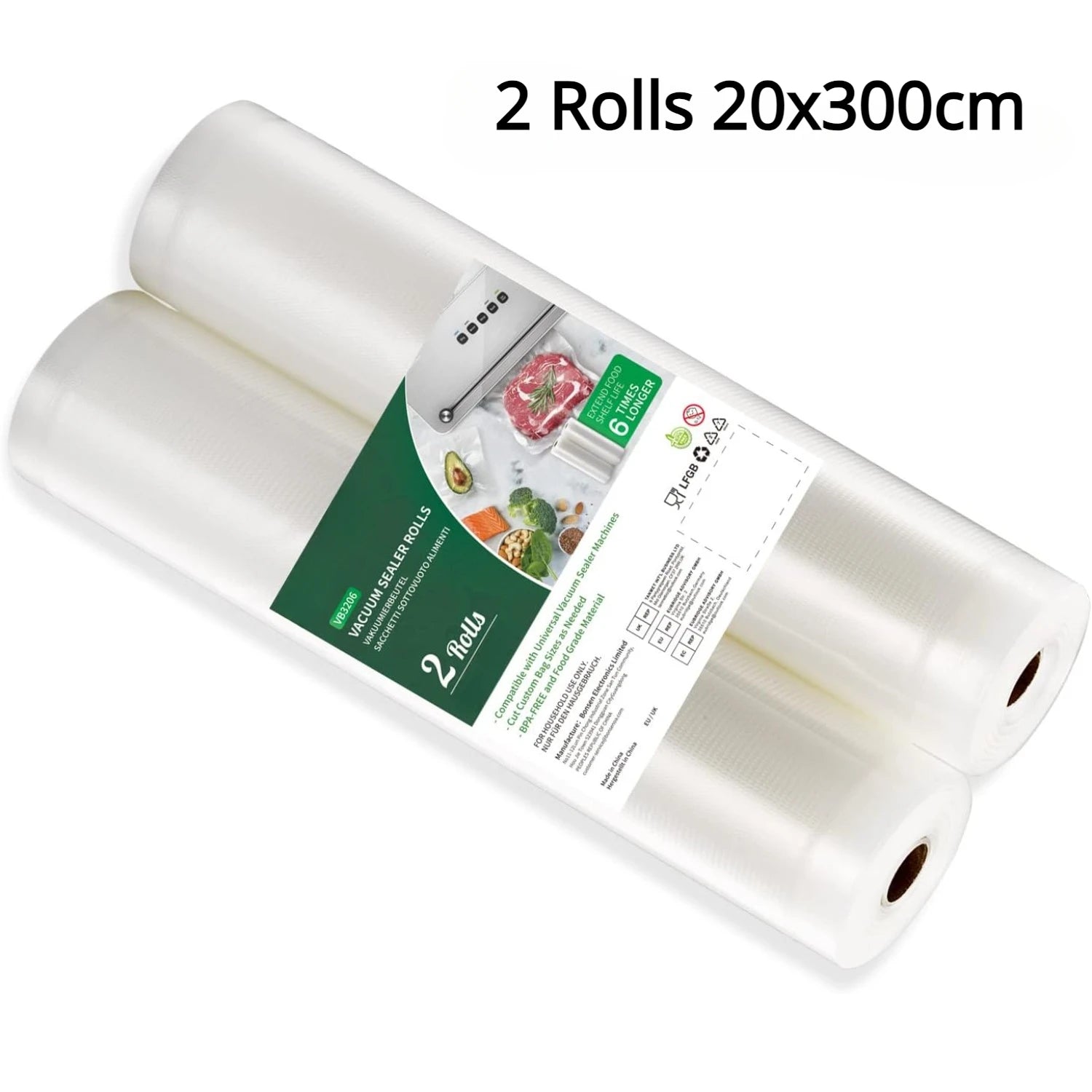 2 Roll Vacuum Packaging Sealer Bags for Food Fresh Long Keeping, 20/28 X 500cm Food Preservation and Vacuum Cooking Embossed Bag