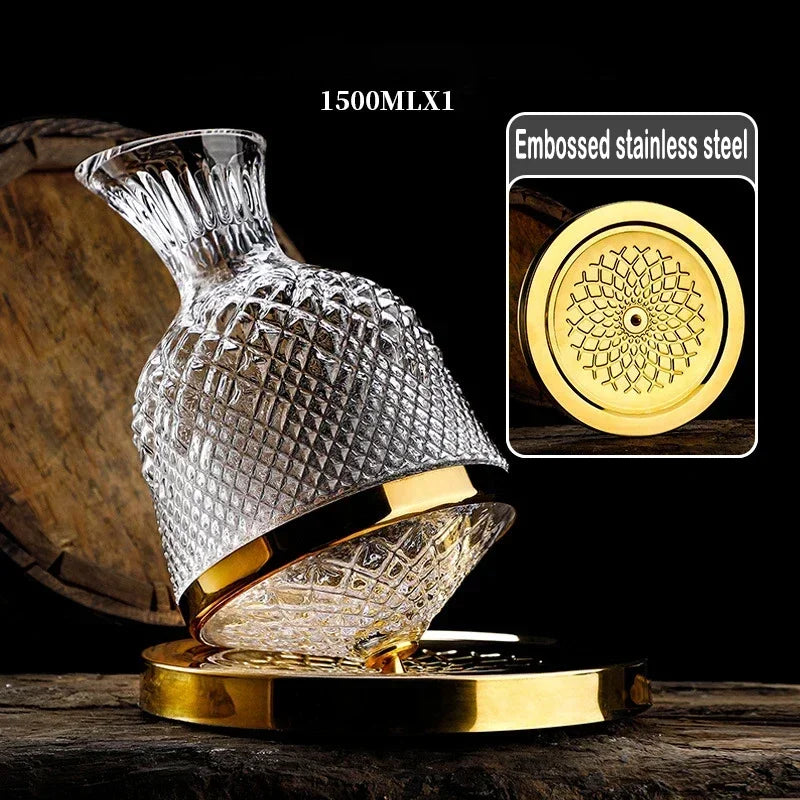 360 Rotating Wine Decanter Tumbler 1500ml Decanter Dispenser Crystal Glass Bottle Wine Aerator Mirror Jug Gift Bar Decoration