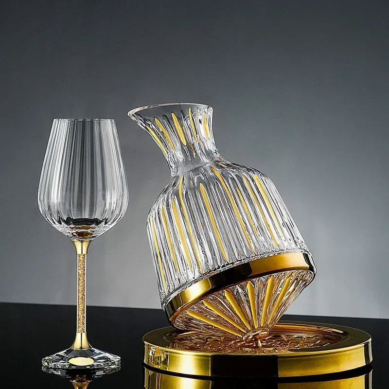 360 Rotating Wine Decanter Tumbler 1500ml Decanter Dispenser Crystal Glass Bottle Wine Aerator Mirror Jug Gift Bar Decoration