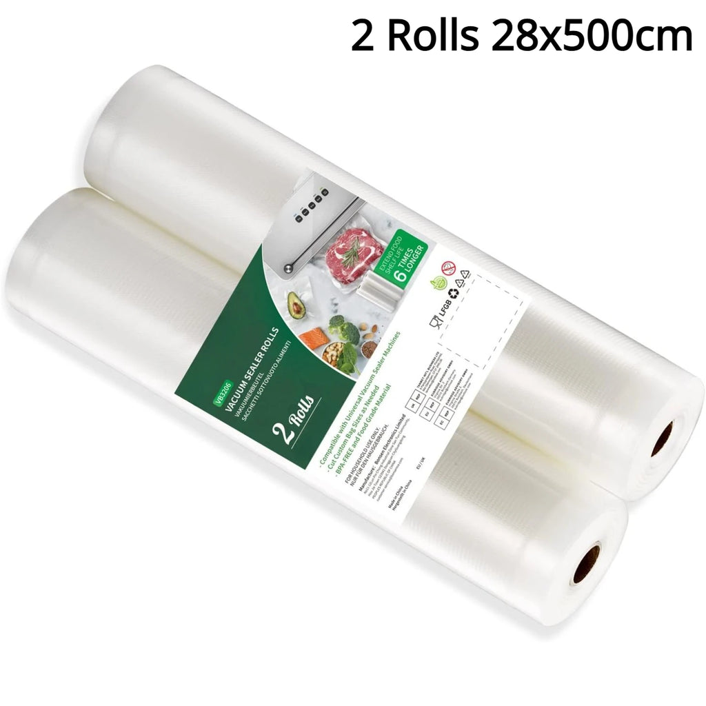 2 Roll Vacuum Packaging Sealer Bags for Food Fresh Long Keeping, 20/28 X 500cm Food Preservation and Vacuum Cooking Embossed Bag