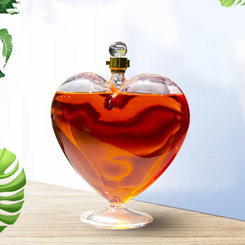 Creative Wine Awakening Heart Shape Wine Bottle Craft Decoration Wine Dispenser Sealed Transparent Borosilicate Glass Bottle
